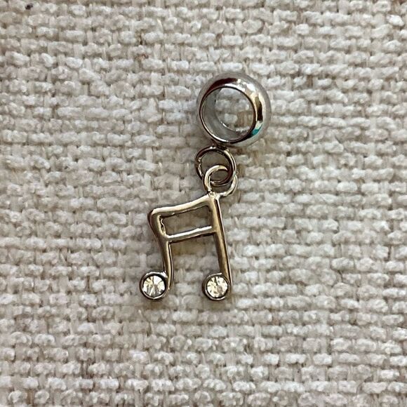 Music Note Rhinestone Silver Charm - Picture 1 of 2
